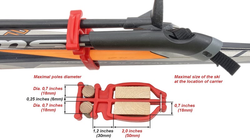 Bagdent Cross Country Skis and Poles Holder â€“ 1 Pair, Universal Nordic Ski Pole Carrier (Red) - Image 3